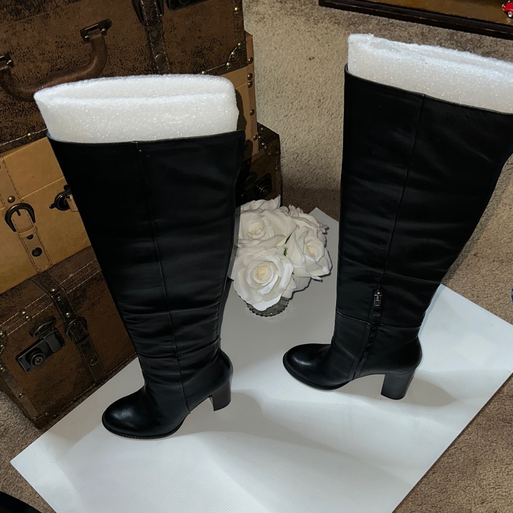 Sam Edelman Black Leather Over-The-Knee Heeled Boots
